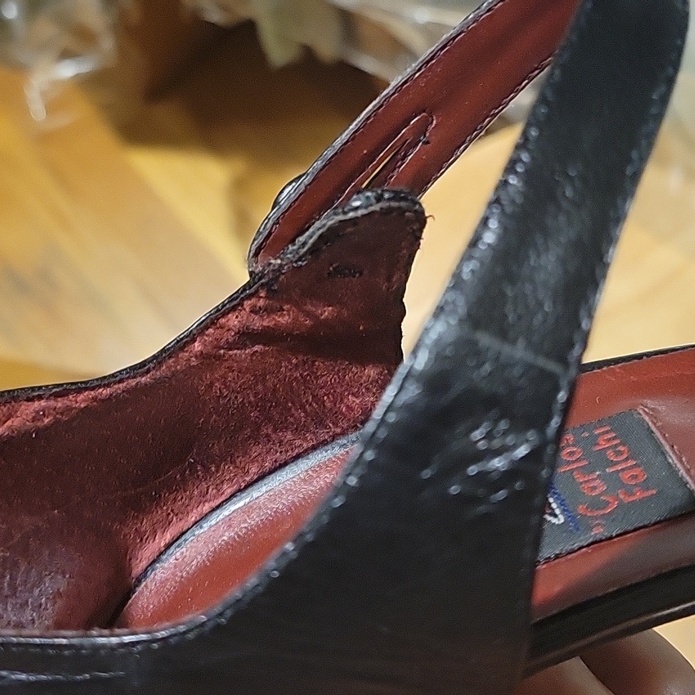 Carlos Falchi Black Leather Pointed Toe High Heels Shoes Size 7 1/2 B - Picture 16 of 16